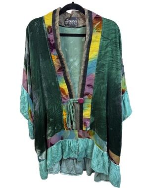Vintage Forest Green Velvet Boho Cascade Cardigan- one of a kind
